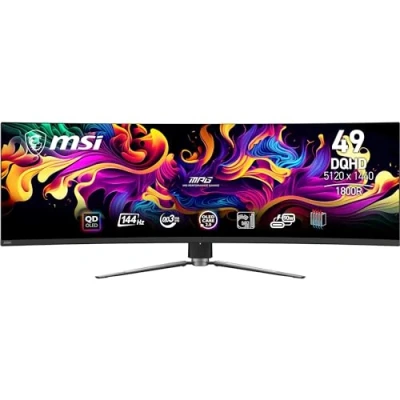 Immagine di MSI MPG 491CQP QD OLED Monitor Gaming Curvo 49&quot; Quantum Dot DQHD (5120x1440), 144Hz / 0,03ms, 99% DCI P3, ΔE≤2, DisplayHDR True Black 400, KVM, RGB DP 1.4a, HDMI 2.1, USB Type C
