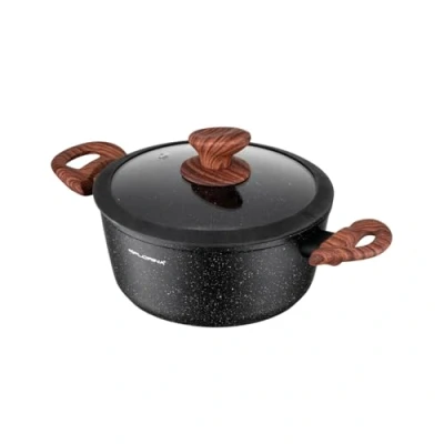 Immagine di FLORINA Master Black Aluminium Pot 24 cm 4 L Non Stick Coating for All Hobs Including Induction Ergonomic Soft Touch Handle Lid with Silicone Rim Heat Resistant Easy to Clean