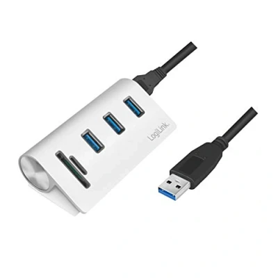Immagine di LogiLink CR0045 3+2 porte Hub USB 3.0 Contenitore in alluminio, Con lettore di schede SD incorporato Argento