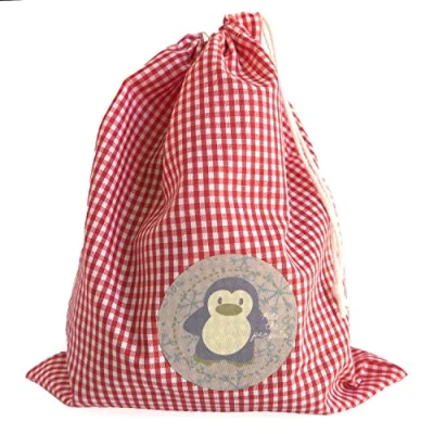 Immagine di ETIKIDS Sacca asilo Rosso. Zaino di corda in tessuto ideal per riporrepanini, frutta, biscotti, giocattoli. bambini lavabile. Borsa merenda 24 x 29 cm
