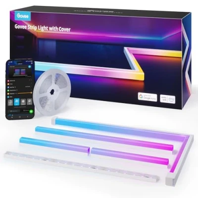 Immagine di Govee Striscia LED RGBIC 5M con Coperture, Luci Intelligenti Funzionano Alexa e Google Assistant, Canale Diffusore per Camera da Letto, Battiscopa, Studio, Mobiletto