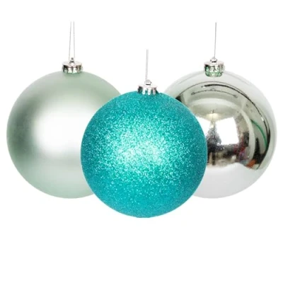 Immagine di 10 cm/3 palline di Natale infrangibili turchesi, decorazioni per albero Natale, ornamentali da appendere le vacanze, lucide, opache, glitterate