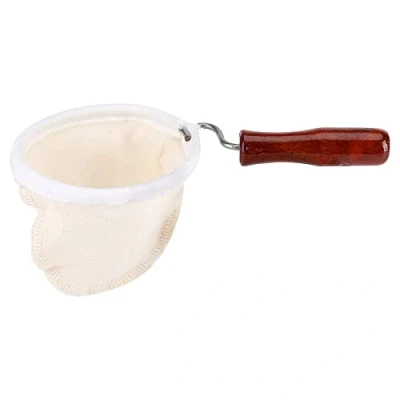 Immagine di Filtro in Tessuto di Caffè Flanella Lavabile Riutilizzabile per Fatto a Mano con Manico Legno (Large)