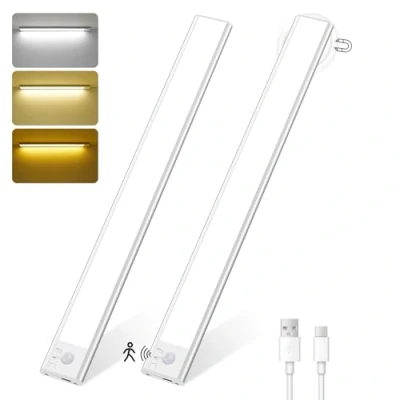 Immagine di HighLuc Luce Armadio LED con Sensore 40CM, 146 Leds Sottopensile USB C Ricaricabile Magnetica 3 Colore Dimmerabile Lampada Guardaroba Luci per Cucina Corridoio Bagno Camere da Letto, 2 Pezzi