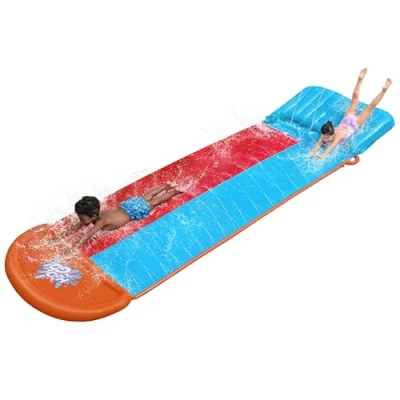 Immagine di Bestway 52478 H2OGO Doppio Scivolo Tsunami Splash Ramp 4,88m, Tinta Unita, Multicolore, Double Slide,