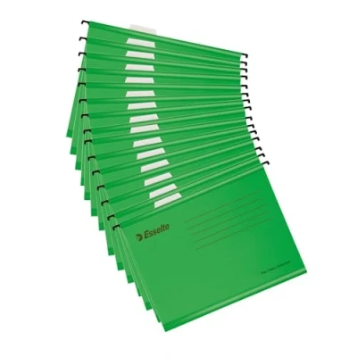 Immagine di Esselte Confezione da 15 Cartelle Sospese, Formato A4, con Linguette e Inserti in cartoncino, per organizzare documenti a casa, ufficio, scuola, Resistente Carta Riciclata al 100%, Verde