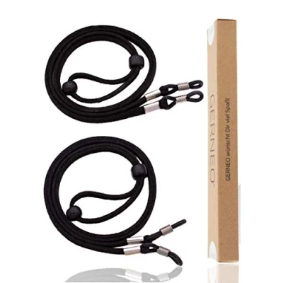 Immagine di GERNEO® Valencia cinturino per occhiali di alta qualità in pelle scamosciata cordino unisex PU da sole e lettura portaoggetti argento (2 x nero)