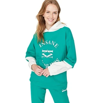 Immagine di Trendyol Felpa con Cappuccio Slogan Maglia di Tuta, Verde, L Donna