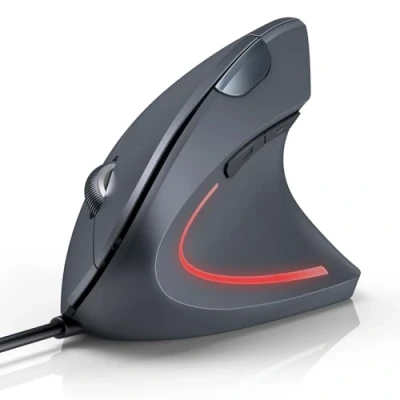 Immagine di TECKNET Mouse Verticale Cablato, 6400 DPI Ergonomico con Filo, Protezione del Polso, Cavo USB 1,5 m, Silenzioso 6 Pulsanti per PC, Laptop, Windows, Mac, Grigio