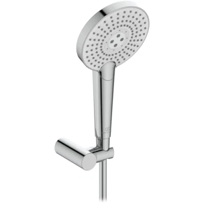 Immagine di Ideal Standard B1765AA Idealrain EVO JET Round Minikit doccia, con doccetta diametro da 125 mm, tubo flessibile e supporto a muro, cromato