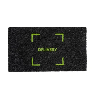 Immagine di Fisura Zerbino originale “Delivery in cocco con base antiscivolo PVC. per ingresso casa. nero e verde. Dipinto a mano. Misure: 70 cm x 40 cm.