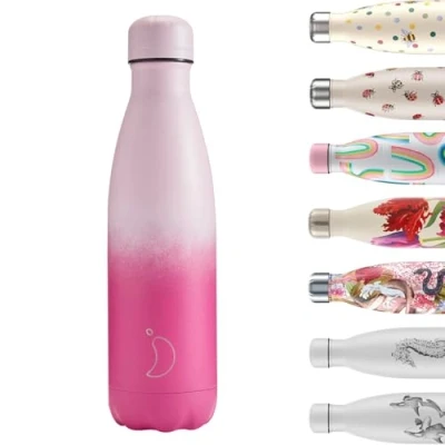 Immagine di Chilly&#039;s Borraccia in acciaio inox e riutilizzabile, a prova di perdite, anti sudore, rosa cipria, 500 ml