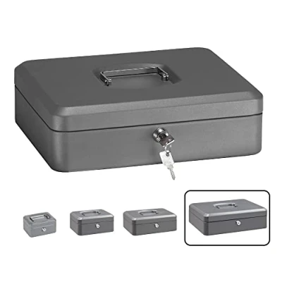 Immagine di ARREGUI Elegant C9246 Cassetta di sicurezza con chiave per contare e trasportare denaro Portavalori in acciaio vassoio Portamonete Cassaforte portatile de 30 cm larghezza Grigio