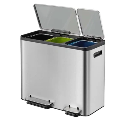 Immagine di EKO VB 912846 EcoCasa Step Bin Tripla Liners 15L + Inox Opaco, Acciaio Inossidabile, 32,1 x 60,5 49,2 cm