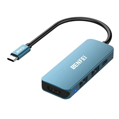 Immagine di BENFEI hub USB C 4 in 1, adattatore tipo a HDMI 4K/2 *USB 3.0 /60W Power Delivery, per iPhone 15 Pro/Max MacBook Pro/Air 2023 iPad Pro iMac S23 XPS 17 e altro