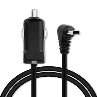 Immagine di subtel® Caricatore Mini USB 90 da auto 1.1m compatibile con Garmin Edge Drive DriveAssist DriveSmart Nüvi Oregon eTrex GPSMAP cavo ricarica per navigatore GPS 1A 5V caricabatteria accendisigari