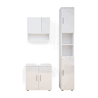 Immagine di Vicco set mobili bagno Irma, Bianco lucido, 3 parti, con colonna