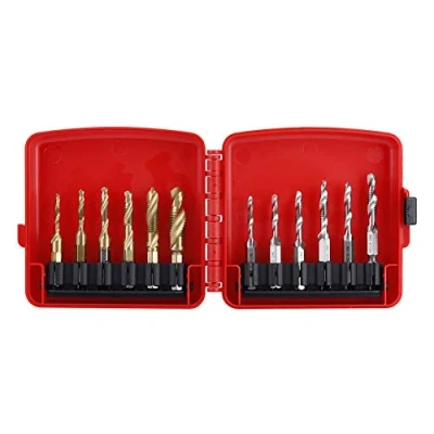 Immagine di 12pcs M3 M10 Hex Shank titanio placcato HSS filettatura metrica e pollici Tap Drill Bits con custodia rossa