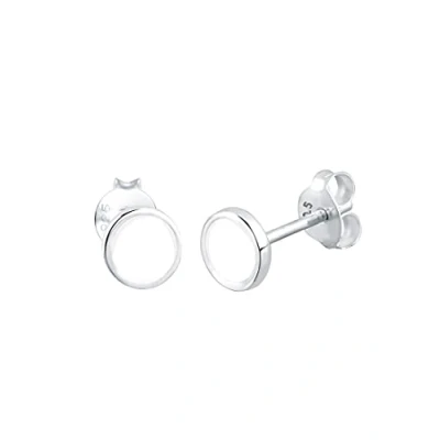 Immagine di Elli Orecchini Donne a Perno Cerchio Geo con Smalto Bianco in Argento Sterlino 925