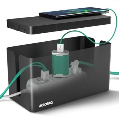 Immagine di Scatola per cavi ACROPAQ, grande (23,5 x 12 11,5 cm), impermeabile, senza grovigli, sistema di gestione dei cavi, decoder nero/grande, ACM003