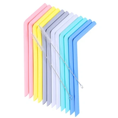 Immagine di USETCC Cannucce Silicone Riutilizzabile, Set da 12 per bambini, Sovradimensionato Frappè, Frullati, Yogurt, Bevande Fredde(90mm*255mm+ 2 Scovolini la Pulizia)