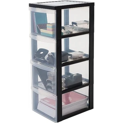 Immagine di Iris Ohyama Cassettiera in Plastica con ruote, 4 Cassetti Grandi, Nero, Maniglie facili Da tirare, Organizzatore, Per Camera Letto, Bagno, Scuola e Ufficio, Senza BPA, Contenitore, DC 304
