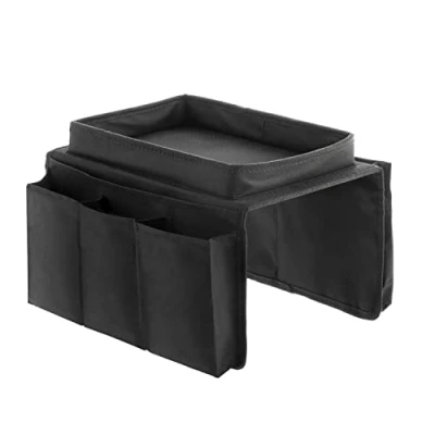 Immagine di InnovaGoods Vassoio da Divano Multifunzionale con 6 Tasche per Telecomandi, Design Moderno, Materiale Resistente, Nero, Poliestere Cotone