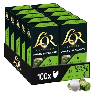 Immagine di L&#039;OR capsule di caffè Lungo Elegante, 100 compatibili Nespresso®*, confezione da 10 pezzi, x bevande