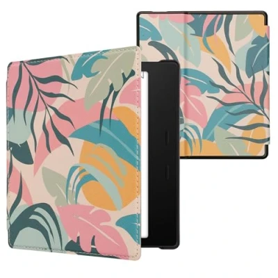 Immagine di kwmobile Custodia eReader Compatibile con Amazon Kindle Oasis 10. Generation Cover eBook Reader Flip Case rosa/giallo/verde Giungla Tropicale
