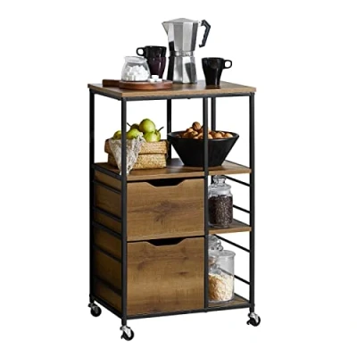 Immagine di SoBuy Carrello da cucina con 2 cassetti e 3 ripiani, servizio, Carrelli portaoggetti FKW111 PF