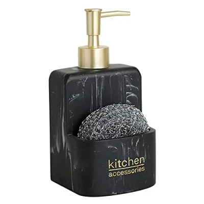 Immagine di zhanwang, Dispenser di sapone con supporto per spugna, motivo marmo bianco, mensola da cucina, ripiano in spugna lavello, portaoggetti e organizzazione, cucina (marmo nero parola)