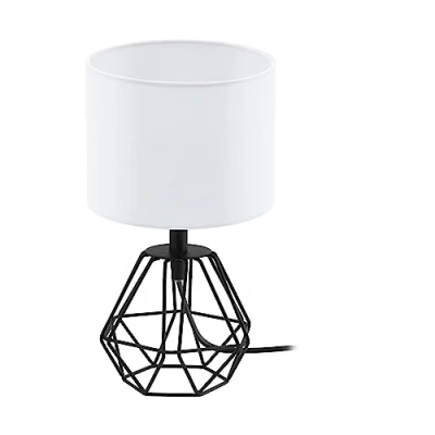 Immagine di Eglo lampada da tavolo Carlton 2, vintage a uno punto luce, comodino in acciaio e tessuto, nero, bianco, presa E14, interruttore incl