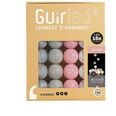 Immagine di GuirLED Guirlanda luminoso a LED per batuffoli di cotone USB Luce notturna bambini 2h Alimentatore doppio 2A incluso 3 intensità 16 sfere 1,6m Églantine