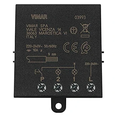 Immagine di Vimar 03993 Modulo relè magnetico Quid per luci ad impulsi sequenziali ON/OFF, 1 ingr pulsante NO, 2 uscite A NO 10 220 240 V 50/60 Hz