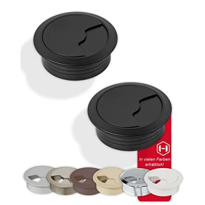 Immagine di Gedotec Scrivania Passacavi ENTRY 80 mm 2 Pezzi Rotondi Scatola per cavi Nero Opaco In robusta plastica ABS Guida da inserire a pressione canaline