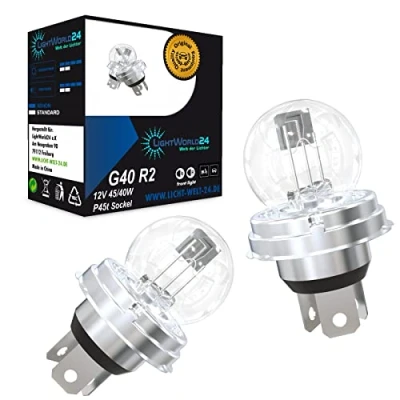 Immagine di LIGHTWORLD24 2 lampadine alogene bilux P45t R2 Asymmetric G40 12V Lampada Asimmetrica biluce 45/40W per moto o scooter
