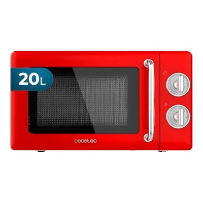 Immagine di Cecotec Forno a Microonde Meccanico da 20 L Proclean 3010 Retro Red, 700 W in 6 livelli, timer fino 30 minuti, modalità sbrinamento, design vintage rosso, finiture acciaio