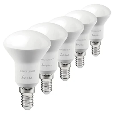 Immagine di SINCELIGHT Lampadine LED 5W con attacco E14, riflettore R50 diffusore lattiginoso, faretto Sofer, bianco freddo 6000K, colore ricco RA≈92, 5 Pezzi