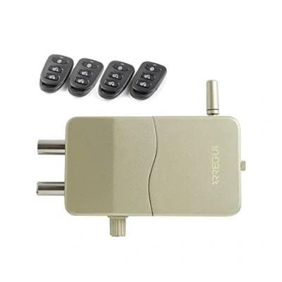 Immagine di ARREGUI CI10D AL Serratura di Sicurezza Invisibile per Porta con Allarme Antifurto 4 Telecomandi, Elettronica Wireless Catenaccio Interno Dorata