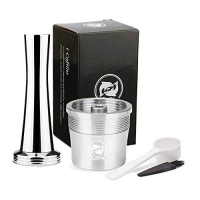 Immagine di i Cafilas Capsula di caffè ricaricabile Illy in acciaio inox per ricarica riutilizzabile rispettosa dell&#039;ambiente compatibile con macchine cucchiaio dosatore + pennello