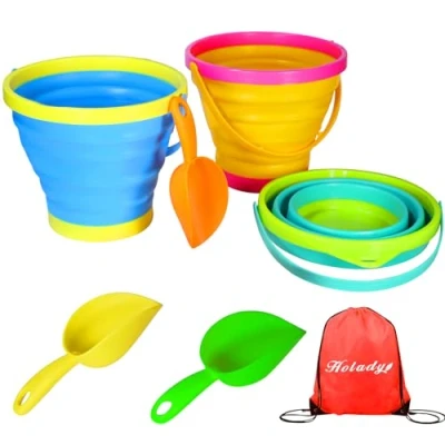 Immagine di Holady Set di secchi pieghevoli, secchio pieghevole, per sabbia e pale sabbia, pieghevole multiuso spiaggia, attrezzatura da campeggio, brocca acqua cibo, ciotole