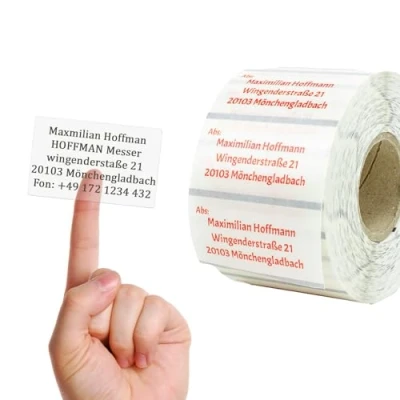 Immagine di GoodMarkt etichette per indirizzi personalizzate autoadesive 60x30 mm, 50 etichette/rotolo, plastica trasparente adesive con nome e etichetta resistenti all&#039;acqua allo strappo