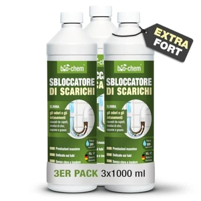Immagine di bio chem Sbloccante per scarichi 2 x 1L formula express estremamente efficace contro intasamenti e capelli doccia, vasca da bagno, fossa settica, lavandino, cucina, sifone