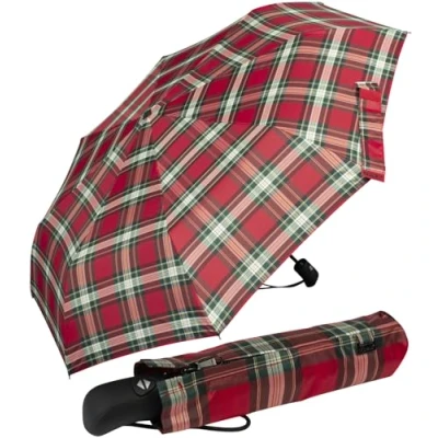 Immagine di iX brella First Class Edition Elegante Ombrello tascabile On automatico grande e stabile resistente alle tempeste, Motivo a quadretti rosso, 95 cm,