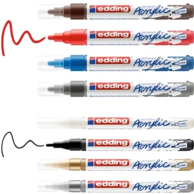 Immagine di edding Start Easy Set Matite acriliche resistenti all&#039;acqua; punta fine e media di 8 (colori popolari) per tela o legno pittura a pietra