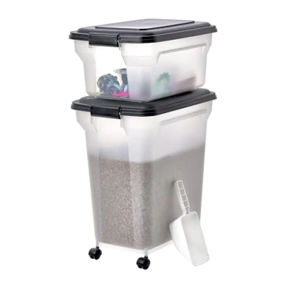 Immagine di Iris Ohyama, Contenitore per Crocchette, 45L+20L , Nero, Ermetici, Alimenti in Plastica con Coperchio, Ruote, Cibo Gatti, Cani, secco, Dolci, Scatola, ATS C