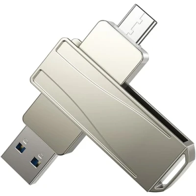 Immagine di chiavetta USB C FEBNISCTE, 2 in 1 con anello portachiavi per tablet, corpo metallo, 3.0 OTG 100 MB/S, design girevole, computer, notebook, MacBook 128 GB