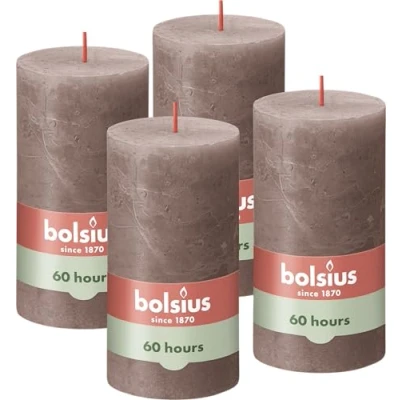 Immagine di Bolsius Candele Rustiche a Colonna Shine 4 pz 130x68mm Tortora Rustico
