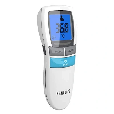 Immagine di HoMedics Termometro Febbre Infrarossi No Touch, Misuratore di Temperatura Frontale Senza Contatto, Misurazione Istantanea in 1 Secondo, Display LCD Facile Lettura, Allarme Febbre, Modalità Notte