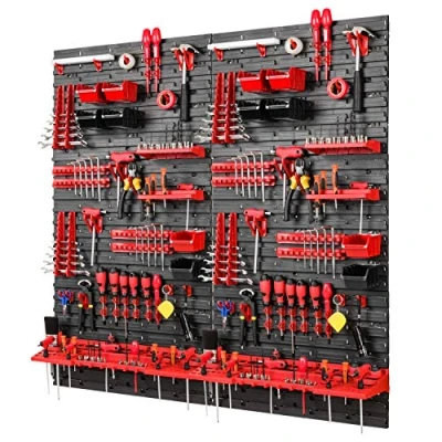 Immagine di Parete porta attrezzi, Set da 78 pezzi, con pannello utensili parete, dotato di fori e supporti utensili, sistema stoccaggio, 1152 x 1170 mm